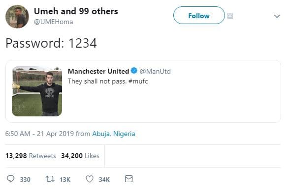 Umeh and 99 others umehoma follow password manchester united manutd they shall n