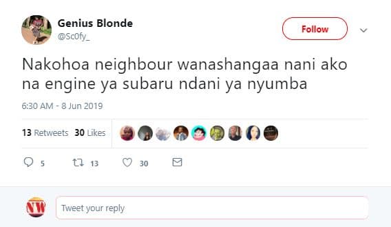 Genius blonde follow scofy _ nakohoa neighbour wanashangaa nani ako na engine ya