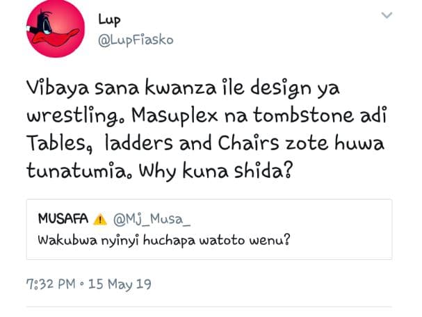 Lup lupfiasko vibaya sana kwanza ile desian ya wrestling masuplex na tombstone a