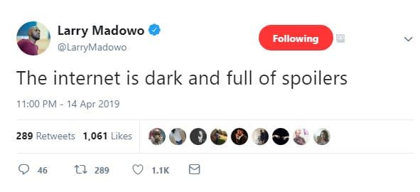 Larry madowo larrymadowo following the internet is dark and full of spoilers 11.
