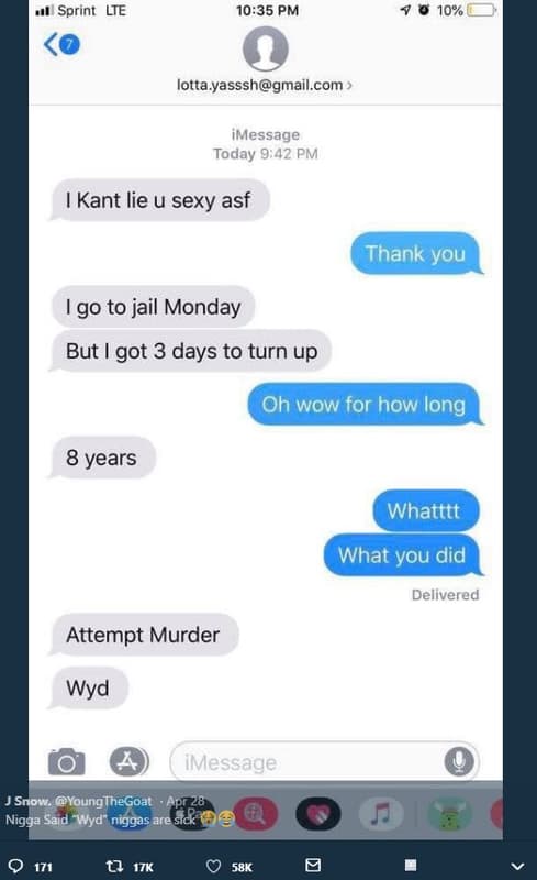 Sprint lte 1035 pm 4 8 10 lotta yassshgmail.com imessage today 942 pm kant lie u