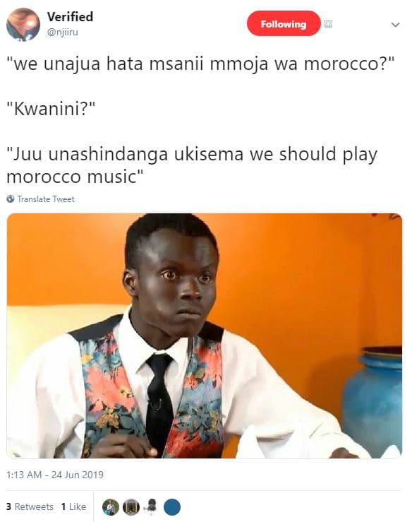 Verified njiiru following 'we unajua hata msanii mmoja wa morocco? kwanini? 'juu