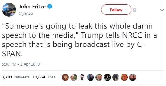 John fritze jfritze follow someone's going to leak this whole damn speech to the