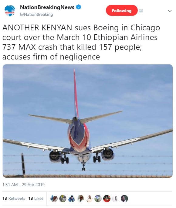 Nationbreakingnews nationbreaking following another kenyan sues boeing in chicag