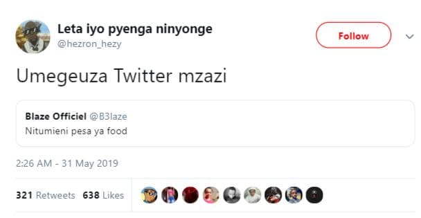Leta iyo pyenga ninyonge hezron_hezy follow umegeuza twitter mzazi blaze officie
