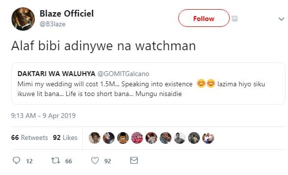 Blaze officiel b3laze follow alaf bibi adinywe na watchman daktari wa waluhya go