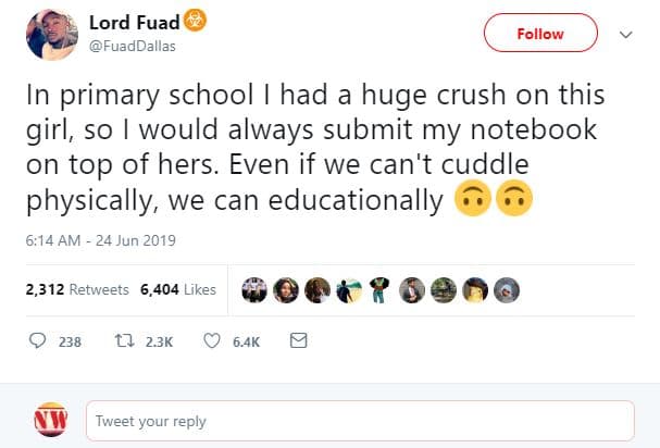 Lord fuad fuaddallas follow in primary school had a huge crush on this girl, so