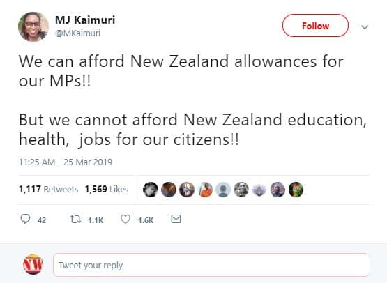 Mj kaimuri mkaimuri follow we can afford new zealand allowances for our mps! but