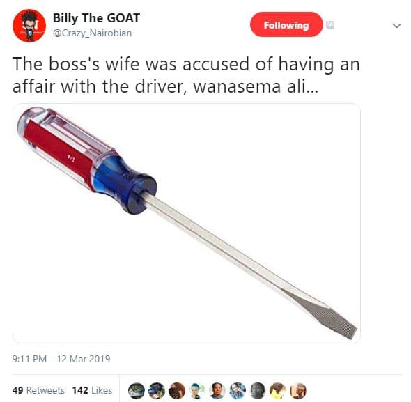 Billy the goat crazy_nairobian following the boss's wife was accused of having a