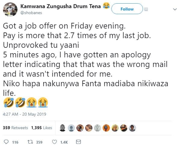 Kamwana zungusha drum tena shobanes follow got a job offer on friday evening pay