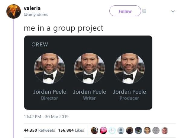 Valeria amyadums follow me in a group project crew jordan peele jordan peele jor