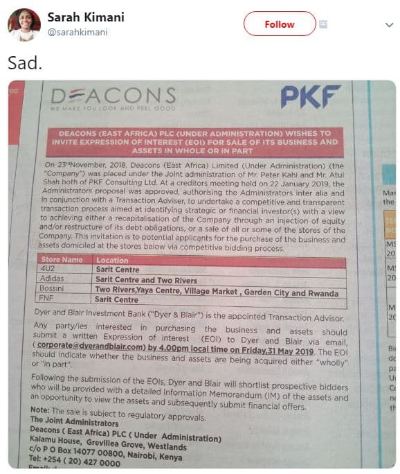 Sarah kimani sarahkimani follow sad. dacons 0u 00' ano feli eoon pkf deacons eas