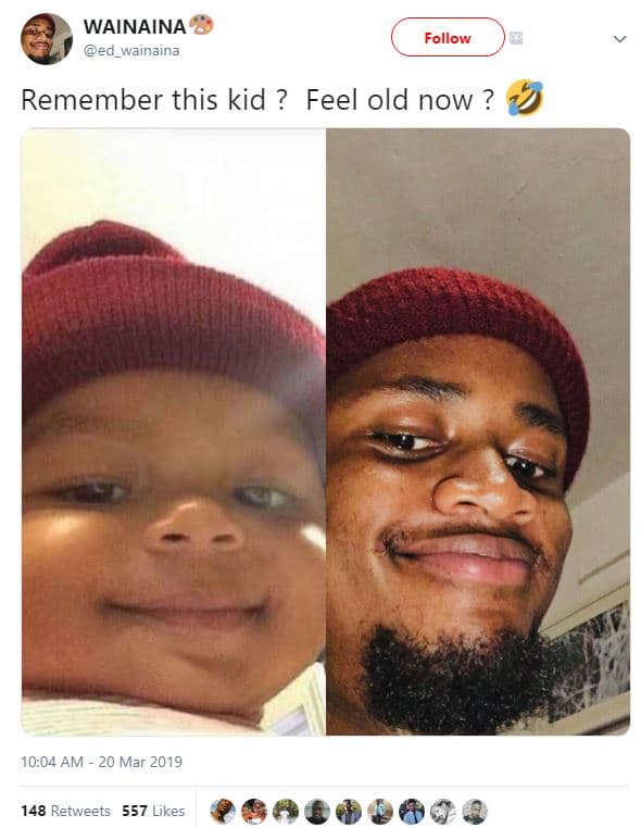 Wainaina ed_wainaina follow remember this kid ? feel old now 10.04 am 20 mar 148