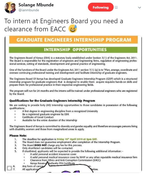 Solange mbunde ianmbunde following to intern at engineers board you need a clear