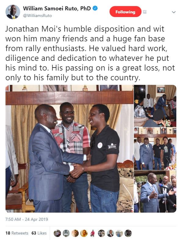 William samoei ruto, phd williamsruto following jonathan moi's humble dispositio