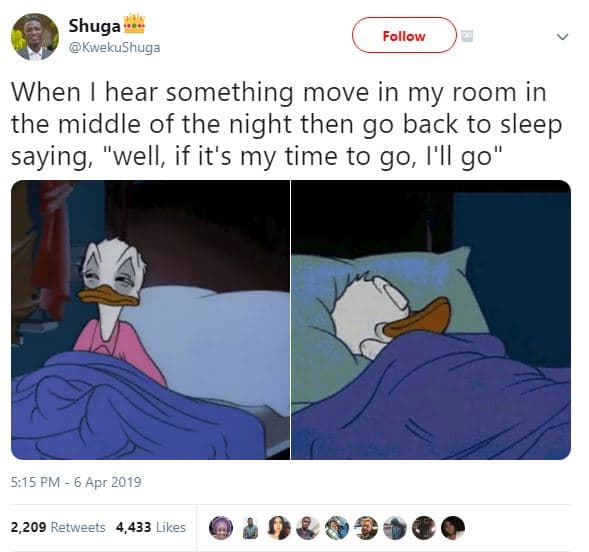 Shuga kwekushuga follow when hear something move in my room in the middle of the