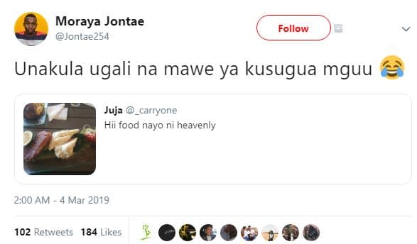Moraya jontae jontae254 follow unakula ugali na mawe ya kusugua mguu juja carryo