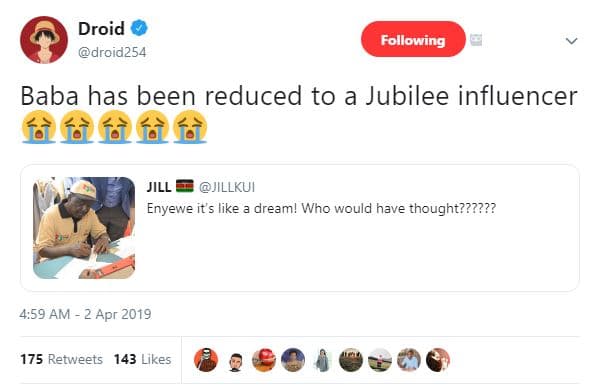 Droid droid254 following baba has been reduced to jubilee influencer fflflfèfè j