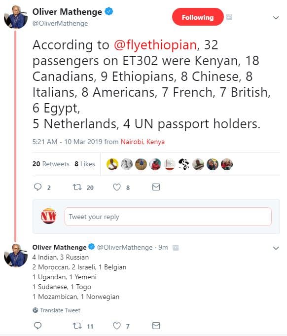 Oliver mathenge olivermathenge following according to flyethiopian 32 passengers