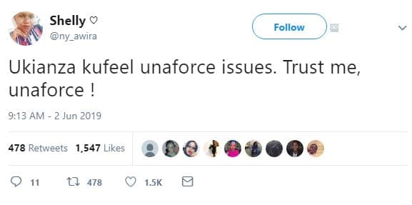 Shelly ny_awira follow ukianza kufeel unaforce issues. trust me unaforce 9,13 am