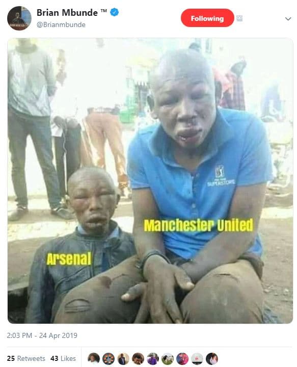 Brian mbunde brianmbunde following manchester uniled arsenal_ 2.03 pm 24 apr 25