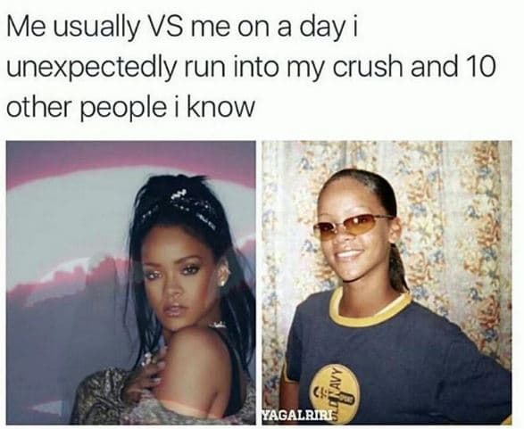 Me usually vs me on a day i unexpectedly run into my crush and 10 other people i