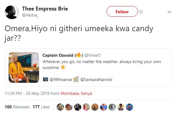 Thee empress brie akltsa follow omera,hiyo ni githeri umeeka kwa candy jar?? cap