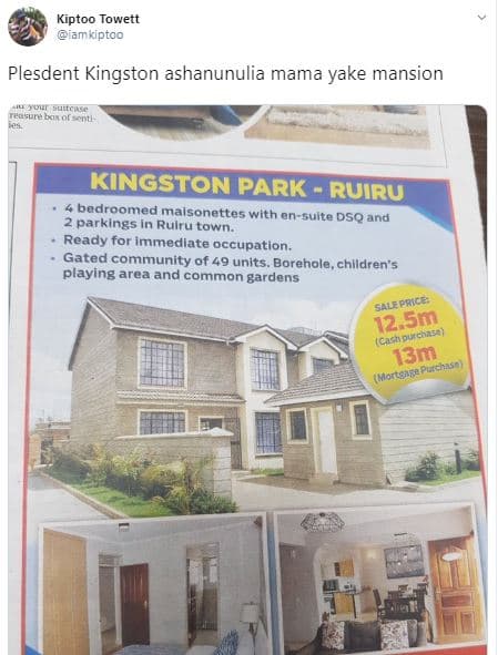 Kiptoo towett iamkiptoo plesdent kingston ashanunulia mama yake mansion bowx ols