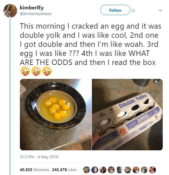 Kimberley kimberleyleland follow this morning cracked an egg and it was double y