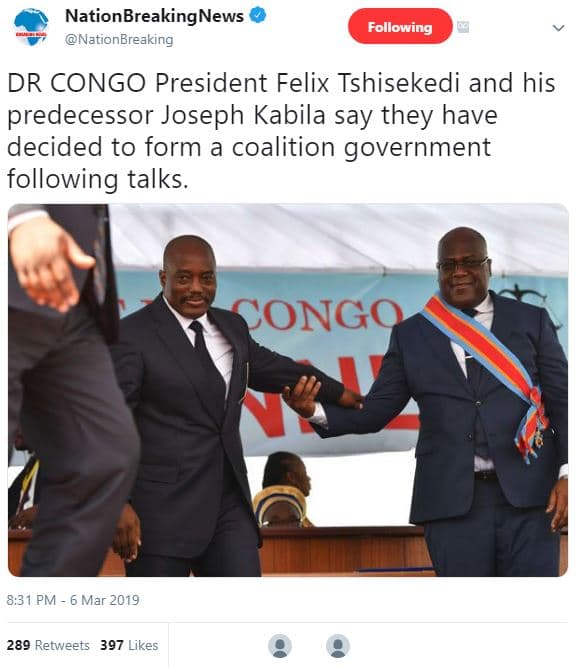Nationbreakingnews nationbreaking following dr congo president felix tshisekedi