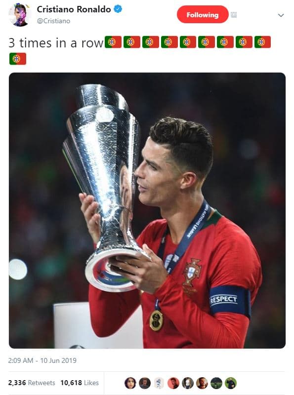 Cristiano ronaldo cristiano following 3 times in a row escesi 2.09 am 10 jun 2,3