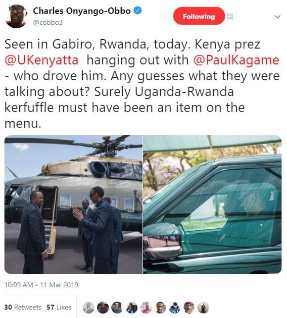 Charles onyangoobbo cobbo3 following seen in gabiro, rwanda, today. kenya prez u