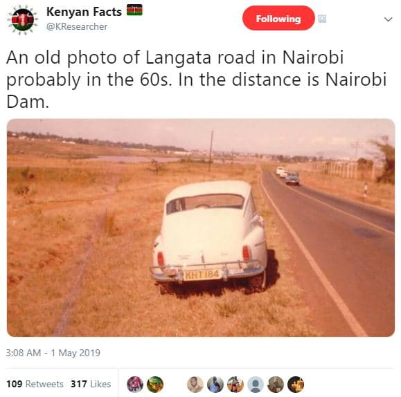 Kenyan facts kresearcher following an old photo of langata road in nairobi proba
