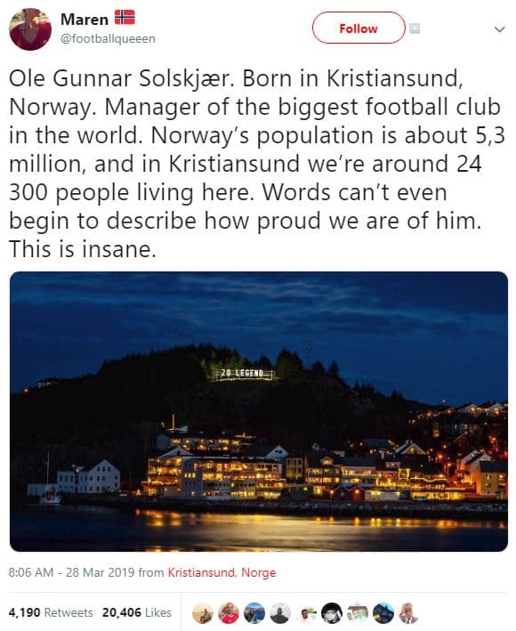 Maren footballqueeen follow ole gunnar solskjvr. born in kristiansund, norway. m