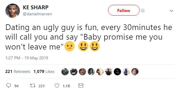 Ke sharp danielmarven follow dating an ugly guy is fun every 3ominutes he will c