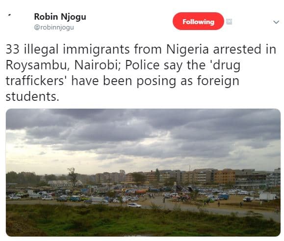 Robin njogu robinnjogu following 33 illegal immigrants from nigeria arrested in