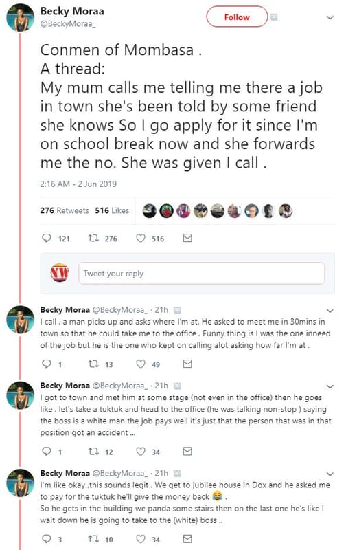 Becky moraa beckymoraa follow conmen of mombasa a thread my mum calls me telling
