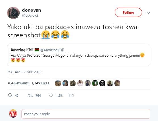 Donovan osoroke follow yako ukitoa packages inaweza toshea kwa screenshot h6 ama