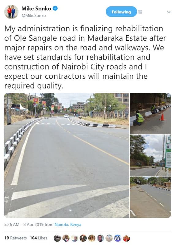Mike sonko mikesonko following my administration is finalizing rehabilitation of