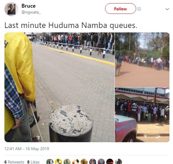 Bruce ngwata follow last minute huduma namba queues. 12.41 am 16 may retweets 8