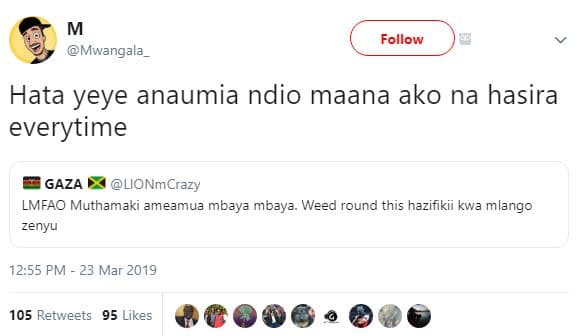 Follow mwangala hata yeye anaumia ndio maana ako na hasira everytime gaza lionmc