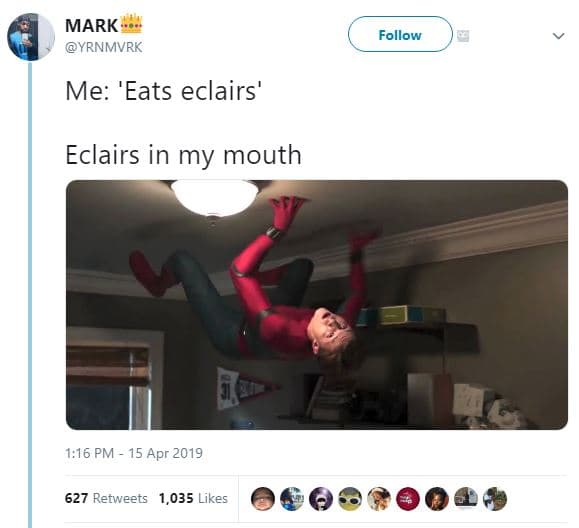 Mark yrnmvrk follow me 'eats eclairs' eclairs in my mouth 1,16 pm 15 apr 627 ret