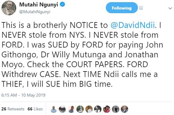 Mutahi ngunyi mutahingunyi following this is a brotherly notice to davidndii. ne