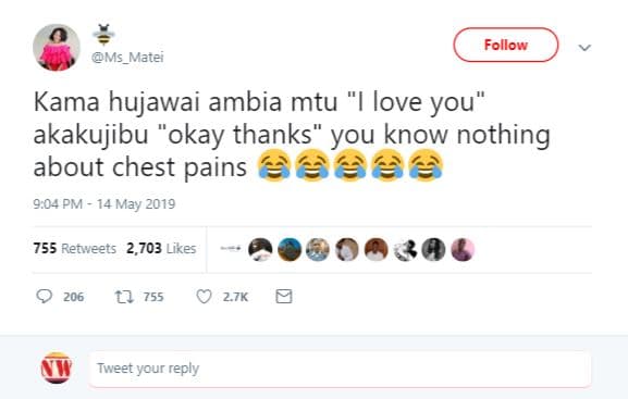 Follow ms_matei kama hujawai ambia mtu i love you akakujibu okay thanks you know