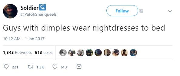 Soldierq patohshanqueels follow guys with dimples wear nightdresses to bed 10.12