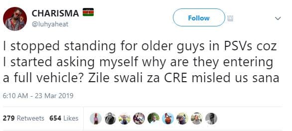 Charisma luhyaheat follow stopped standing for older guys in psvs coz started as