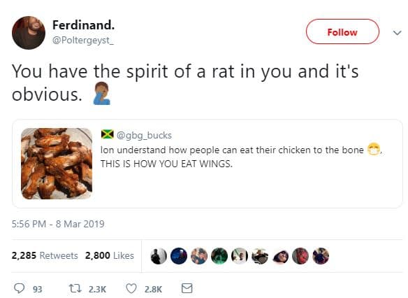 Ferdinand. poltergeyst _ follow you have the spirit of a rat in you and it's obv