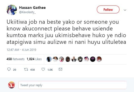 Hassan gathee kevolasty _ follow ukiitiwa job na beste yako or someone you know