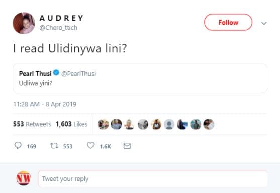 Au dr ey chero_ttich follow read ulidinywa lini? pearl thusi pearlthusi udliwa y