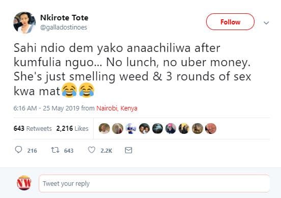 Nkirote tote galladostinoes follow sahi ndio dem yako anaachiliwa after kumfulia